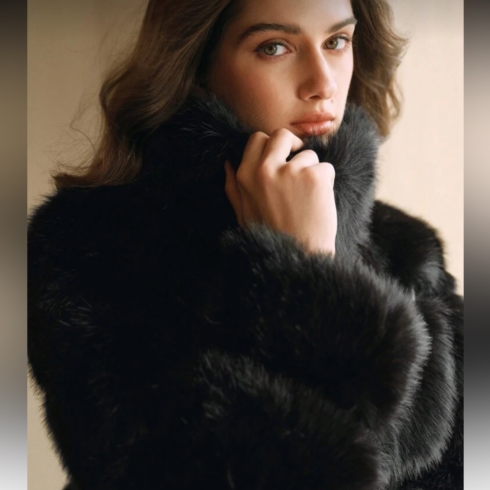 Luxury quilted faux fur jacket vintage style coat zip up black - Picture 3 of 13